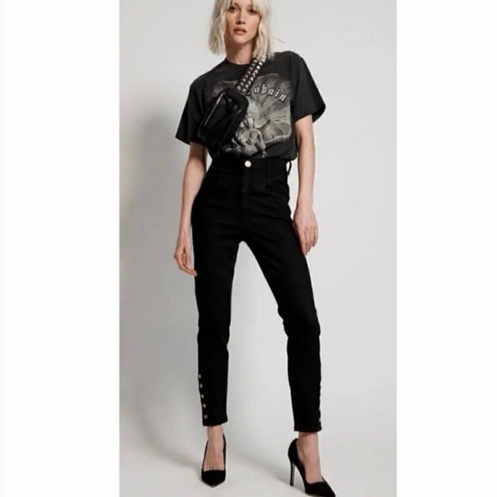 NWT One Teaspoon Sz 26 Preacher Black High Waisted Snap Button Hem Skinny Jeans